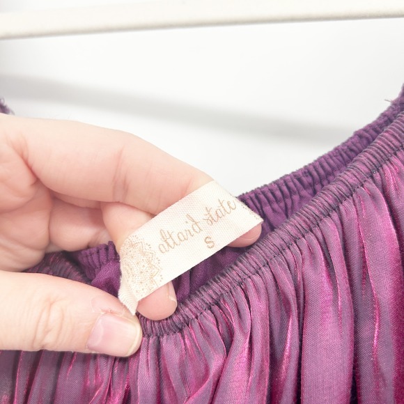 Altar'd State Womens Holographic Purple Amabella Puff Sleeve Mini Dress Size S - Picture 5 of 10